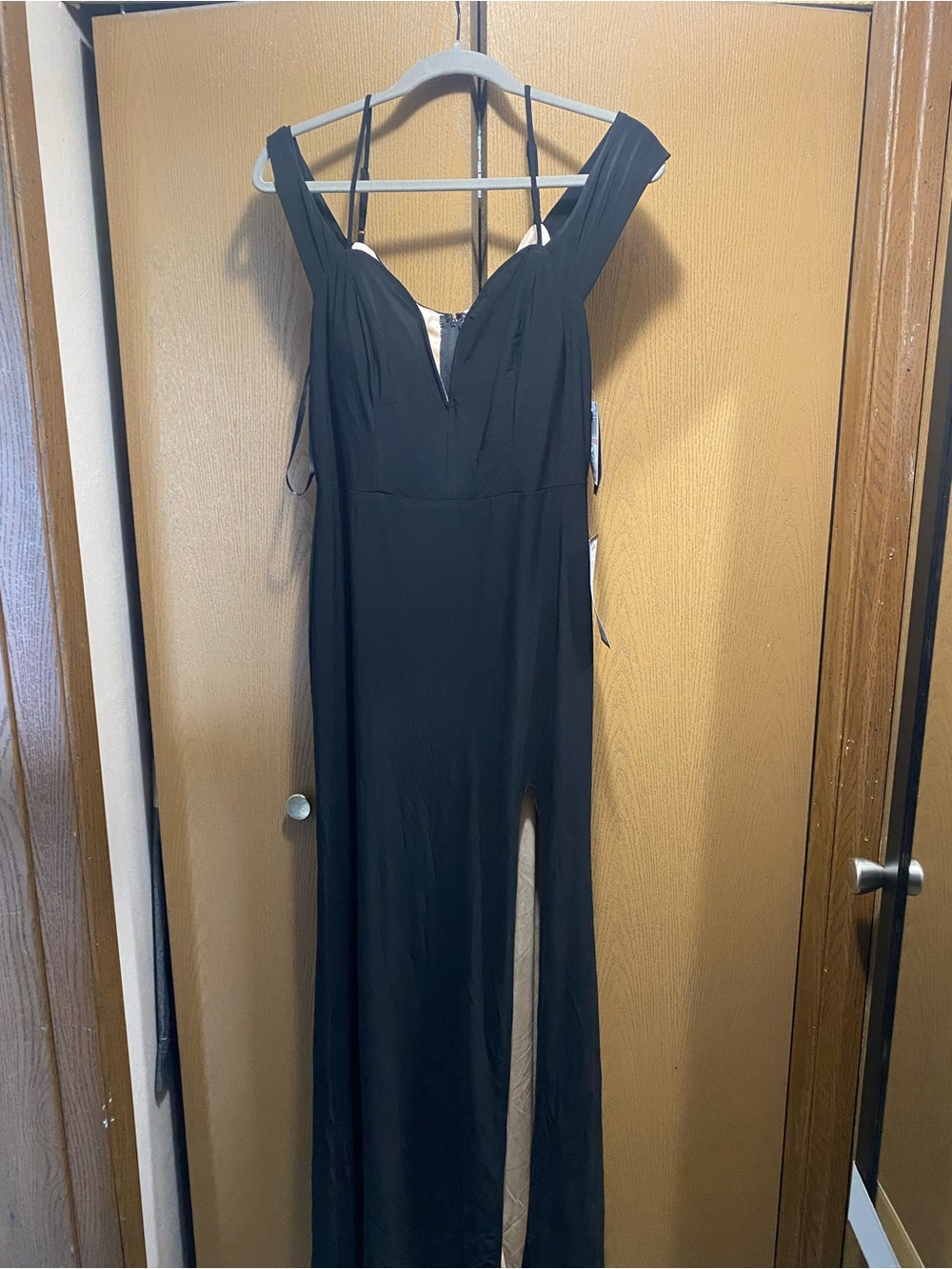 City Studio Black Off-Shoulder Evening Gown with Front Slit